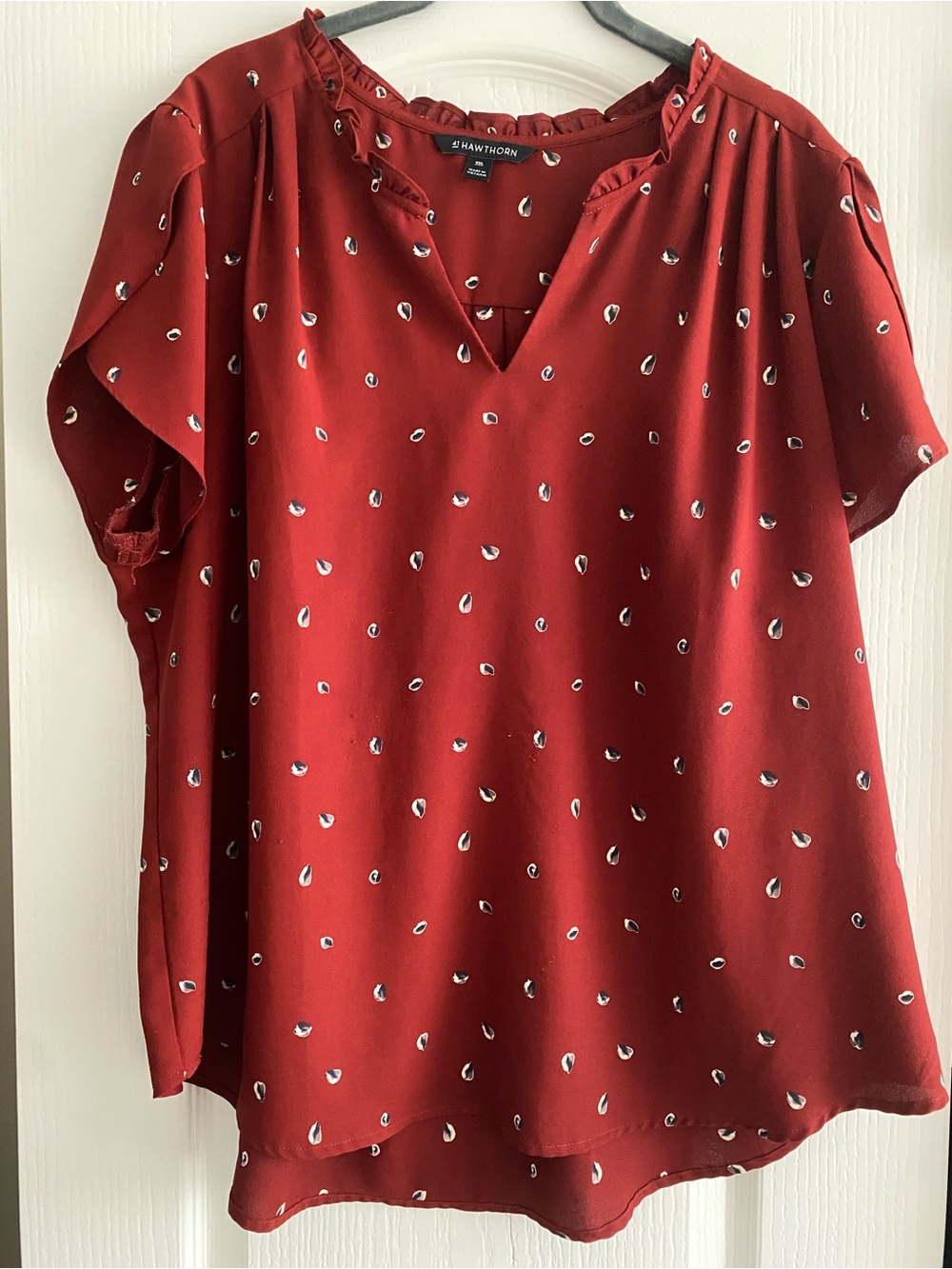 41 Hawthorn Rust Red Print V-Neck Top
